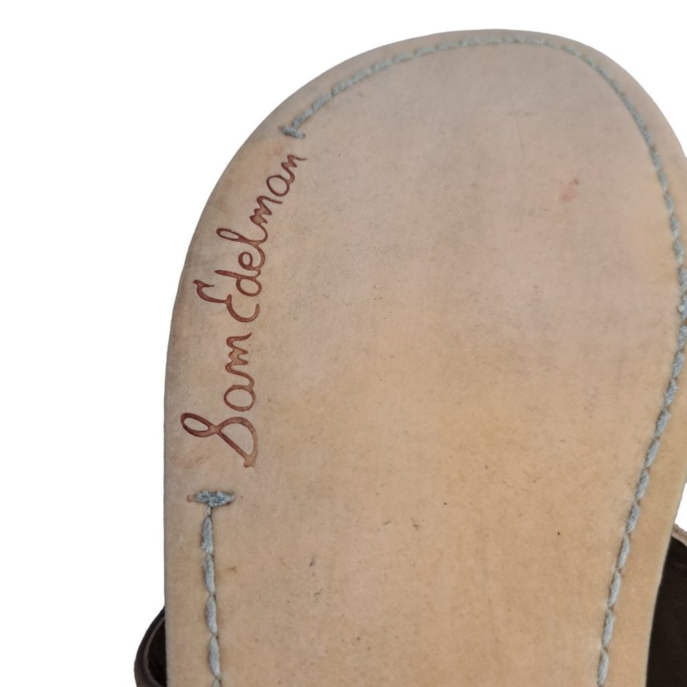 Sam Edelman Tan & Gold Faux Leather Double Strap Slip On Sandals Size 6.5 - Picture 7 of 10